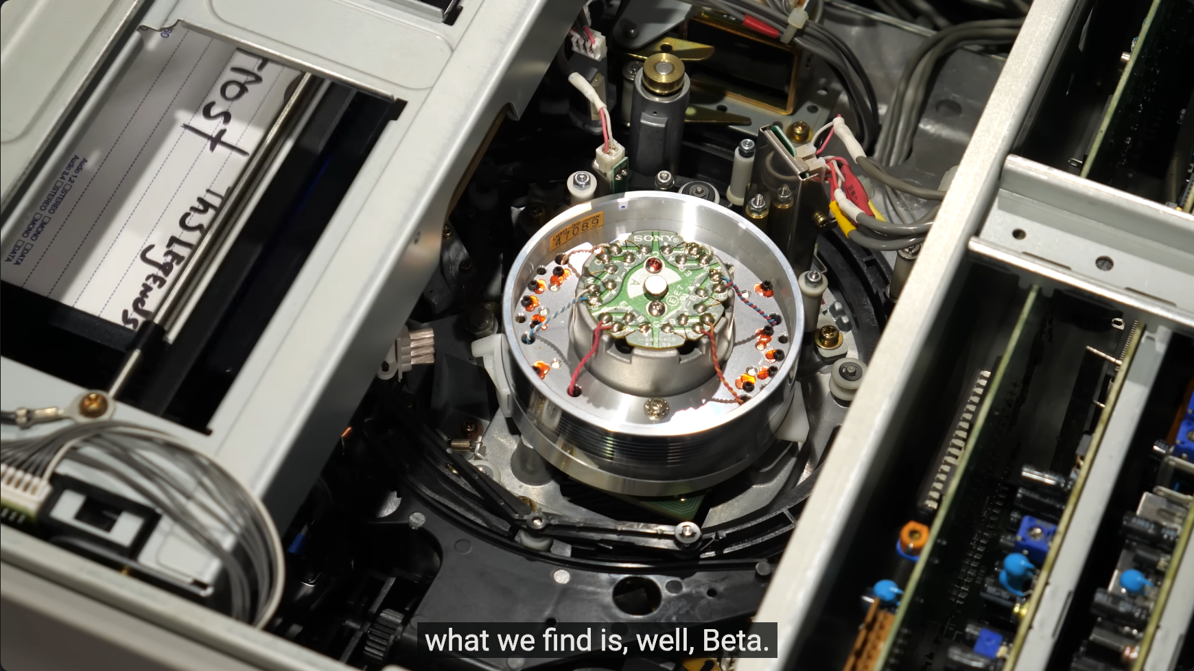 Closeup Internal shot of the read drum in a beta cam playback and recorder